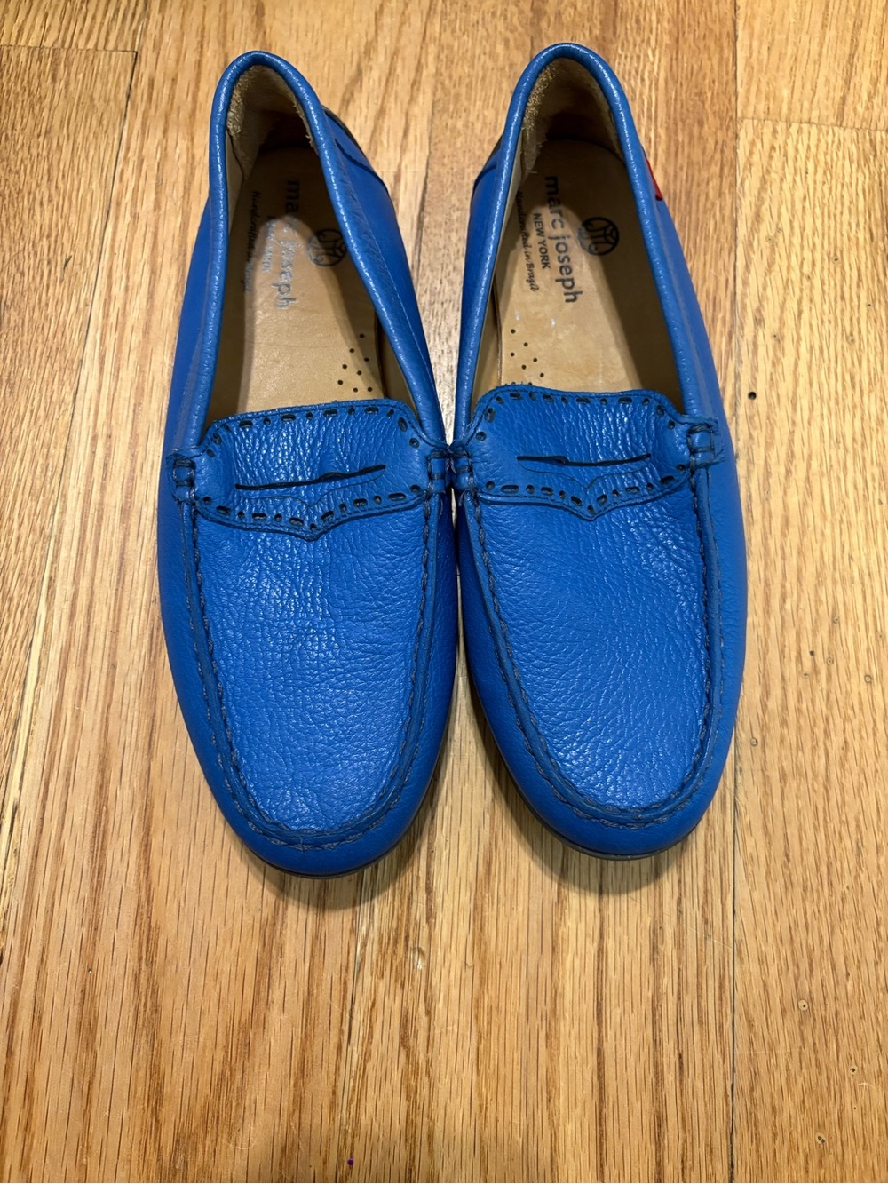 Marc Joseph Blue Pebbled Leather Kids Driving Loafers